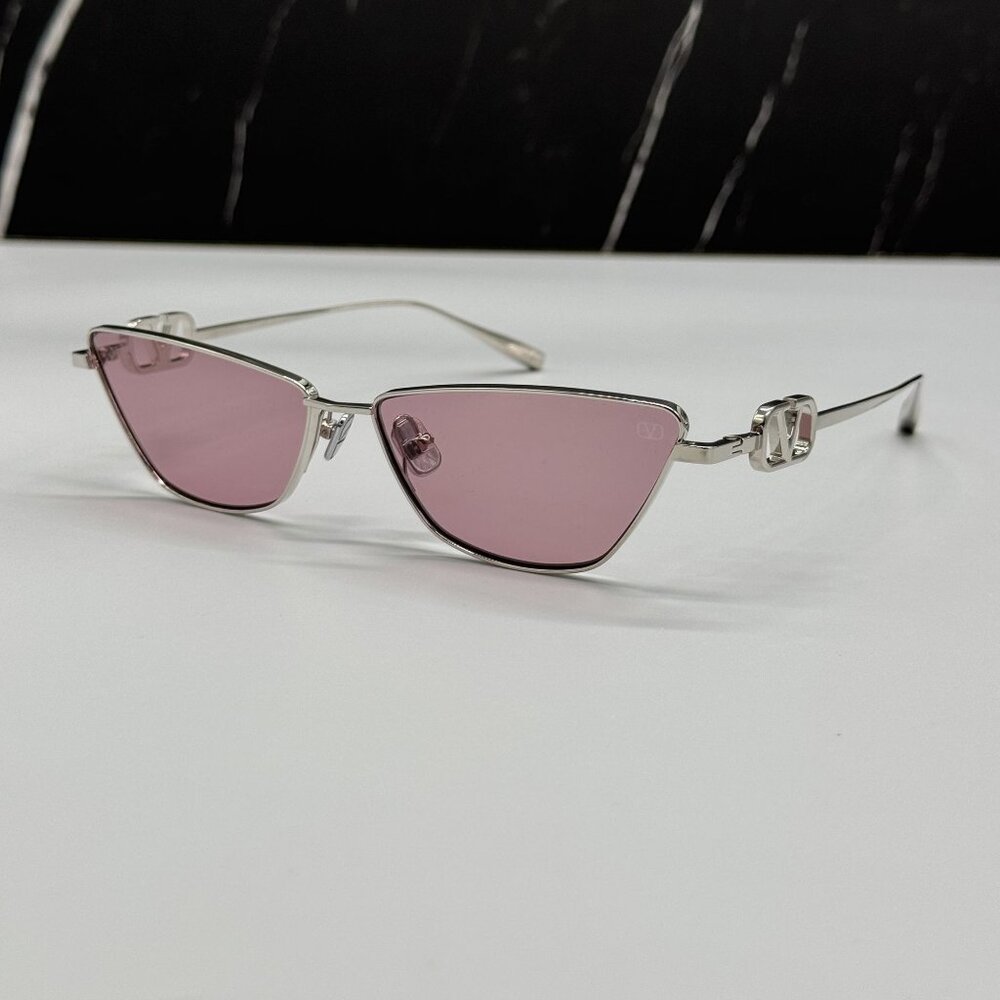 NEW VALENTINO VLS-135C PINK SILVER CAT EYE SUNGLASSES VALENTINO